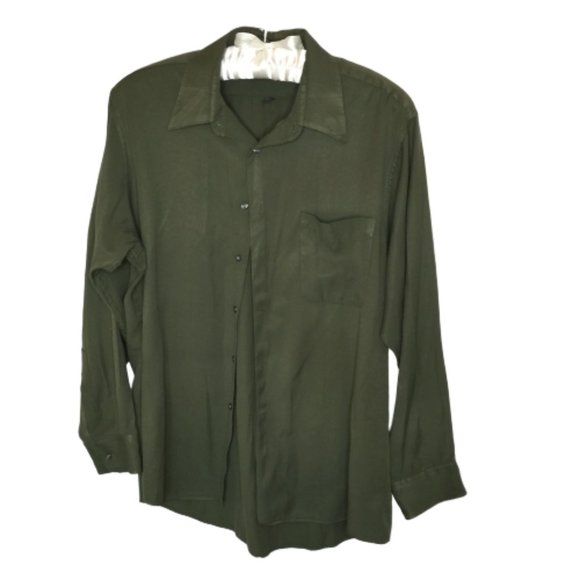 Arrow Tops - ARROW Olive Silk Button Up Shirt